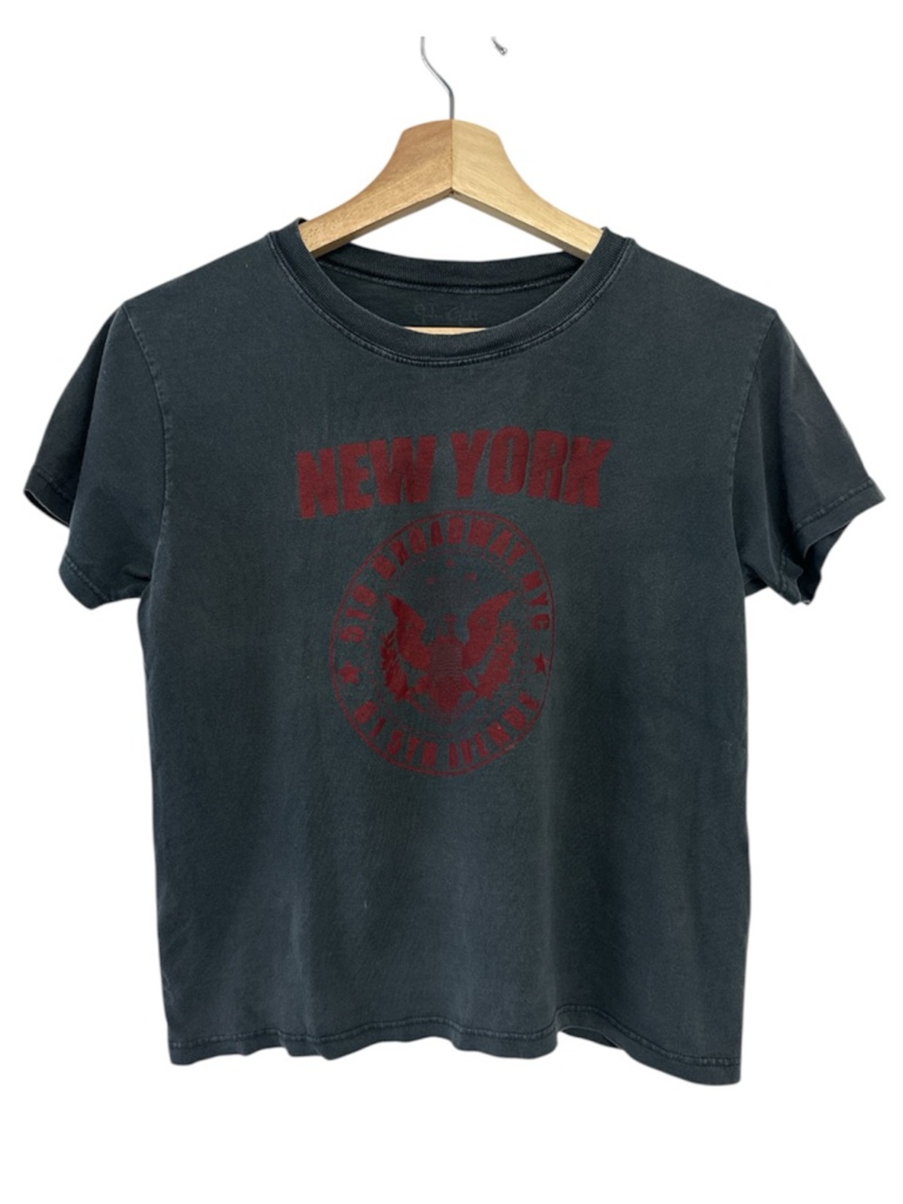 Brandy Melville Black John Galt New York Cropped Baby Tee Small Medium Graphic